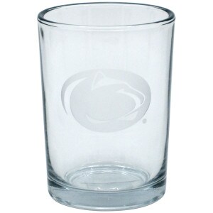 round candle holder with etched Penn State Athletic Logo